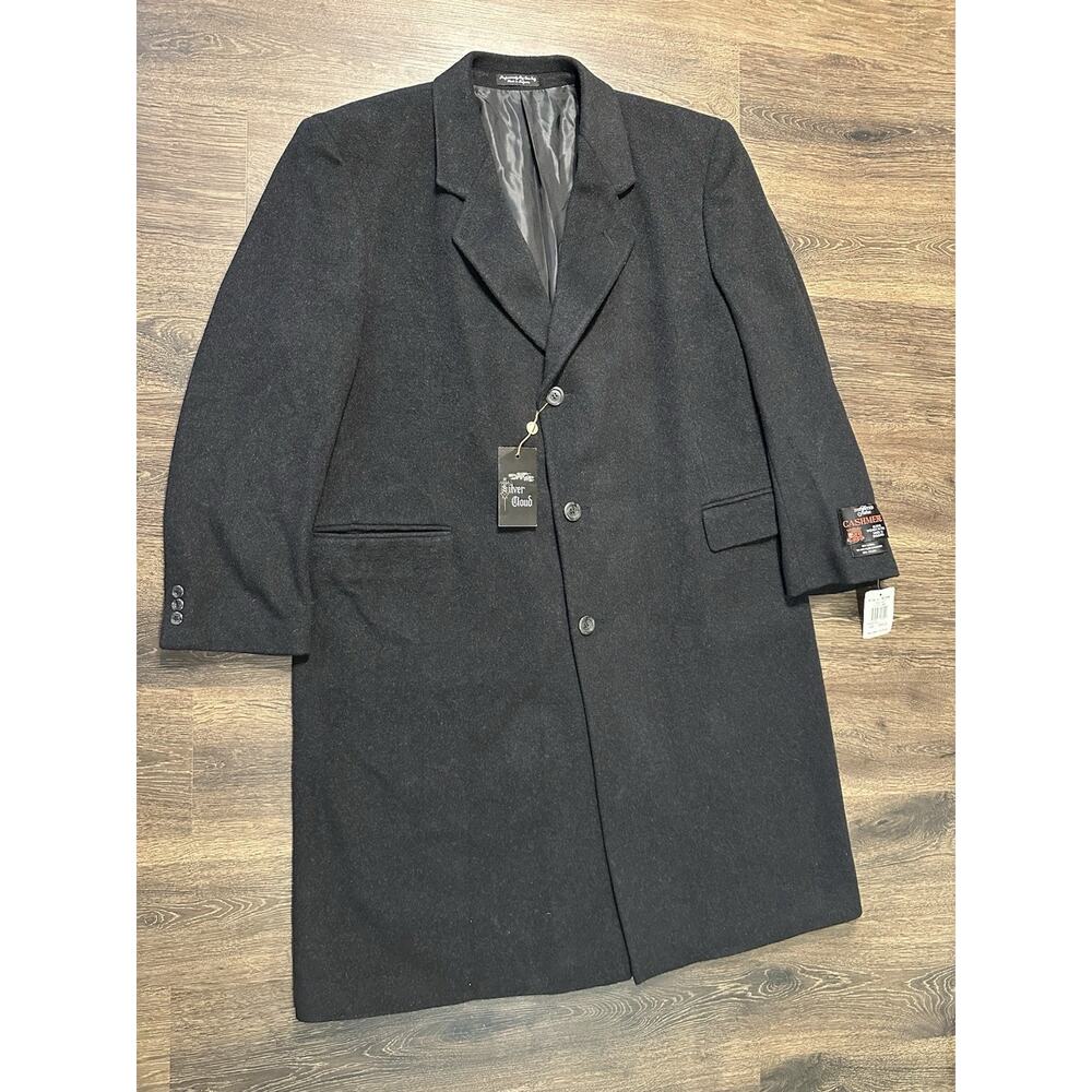 Silver Cloud Mens Cashmere Blend Trench Coat Black Size 46R Woven Italy OverCoat